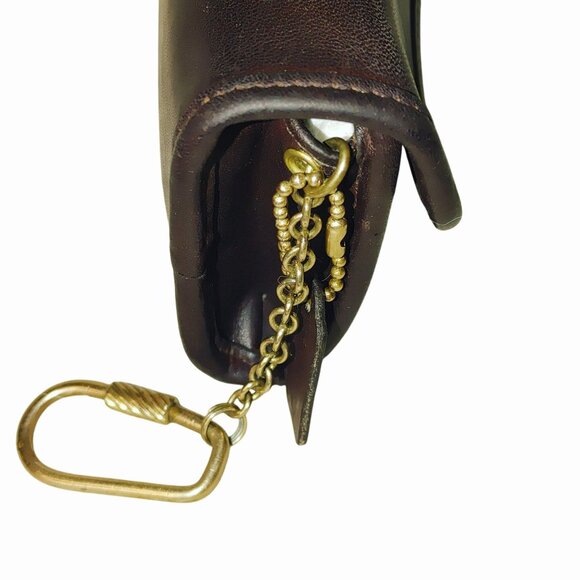 Coach Brown Leather Coin Purse Wallet Gold Keychain Attachment Snap Closure - Picture 9 of 16